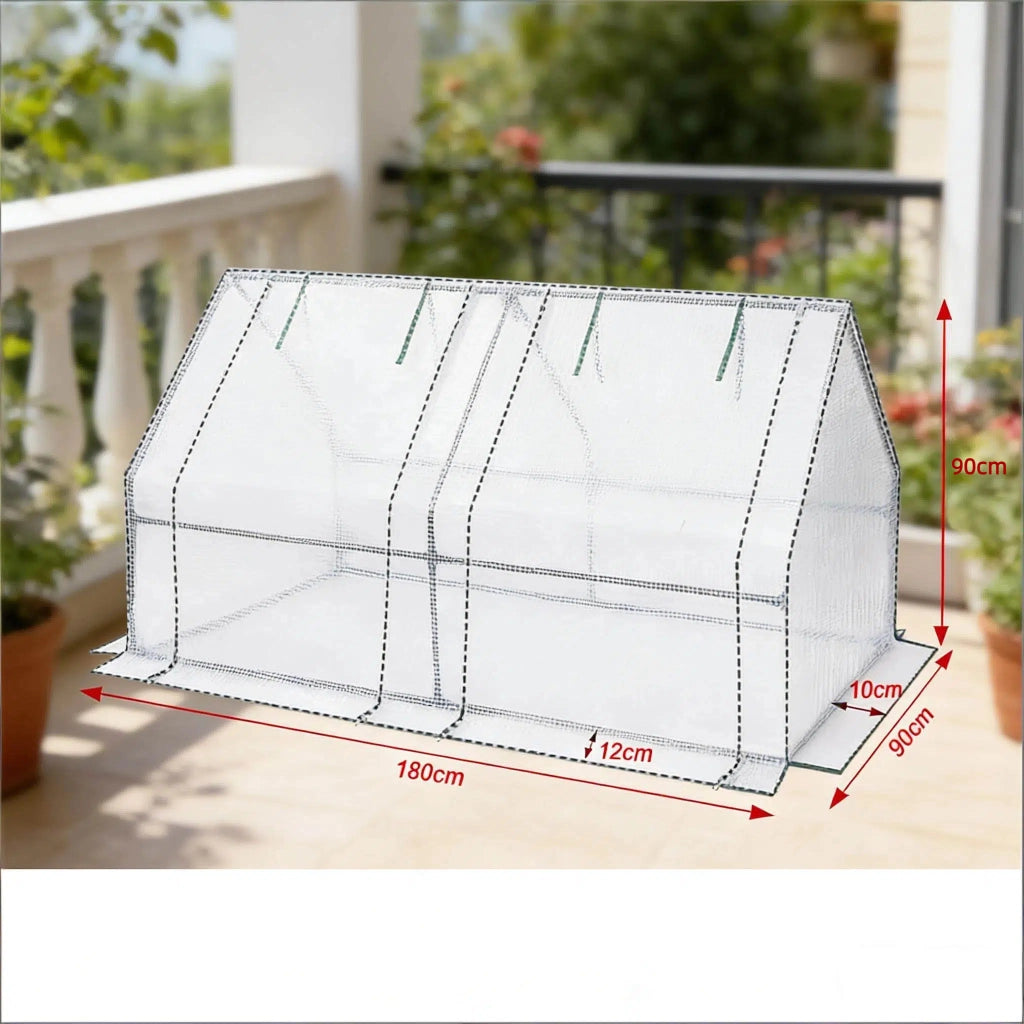 Serra a tunnel con finestra di ventilazione e doppia cerniera in PE e acciaio bianco 180 × 90 × 90 cm