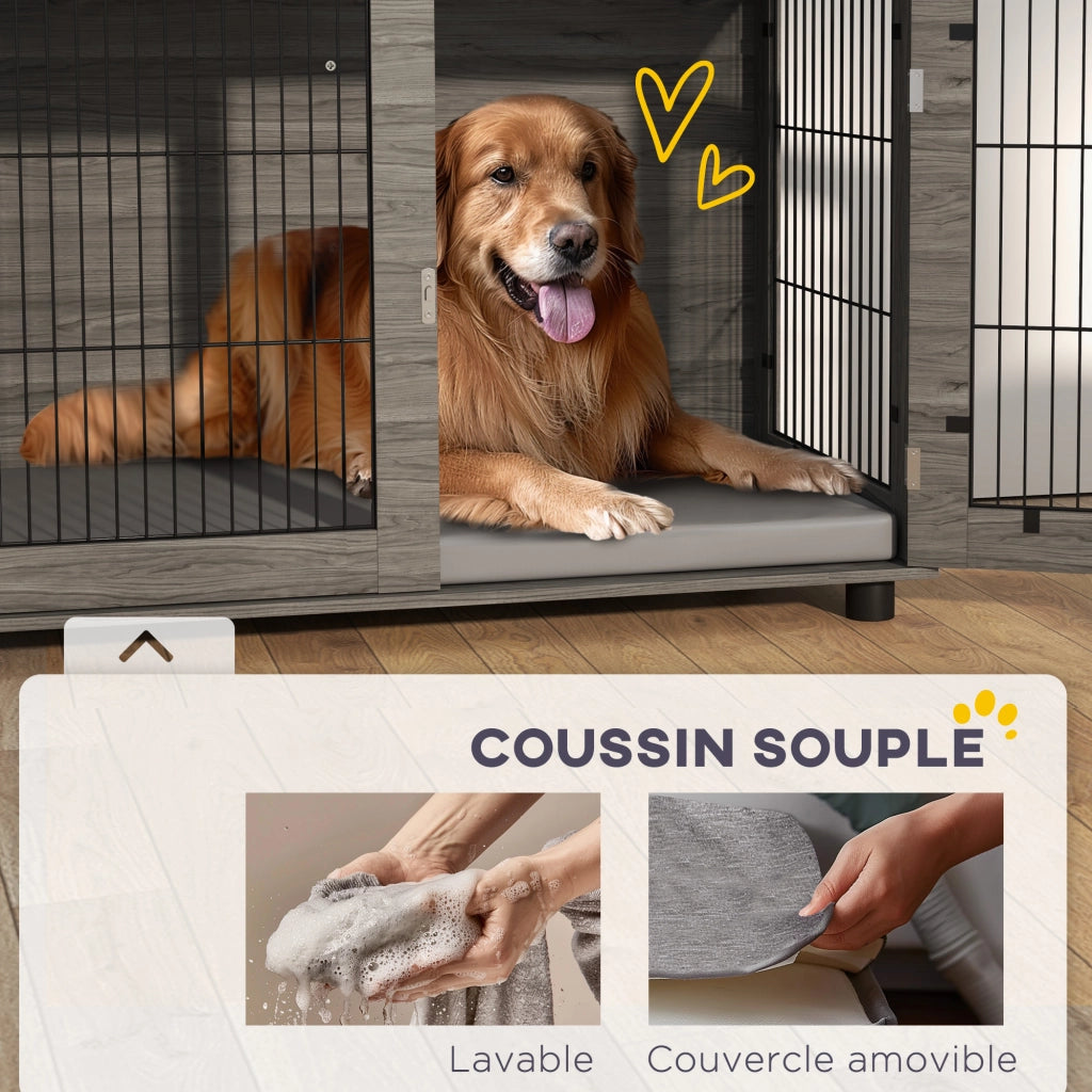 Tavolo per cani con gabbia ¨C zephmum ¨C grigio 100x60x73.5 cm