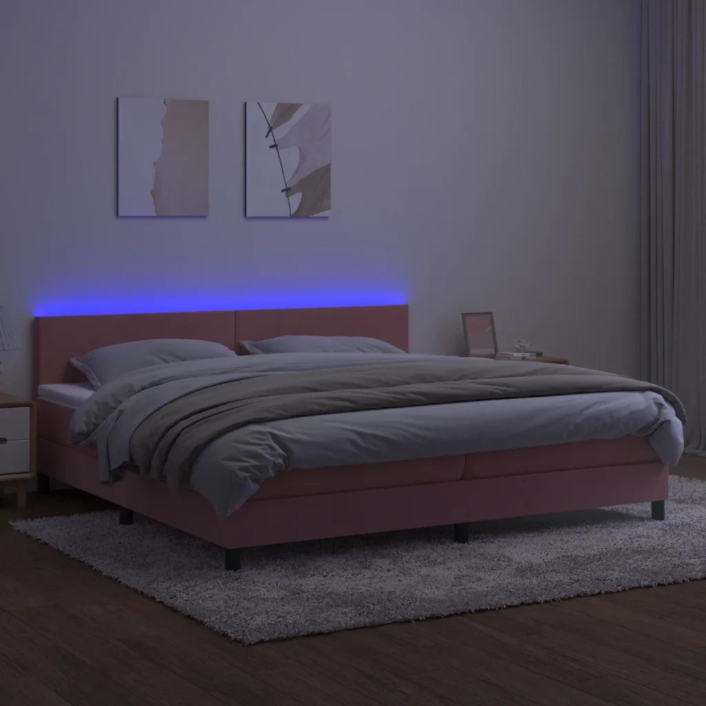 Letto a Molle con Materasso e LED Rosa 200x200 cm in Velluto cod mxl 33741