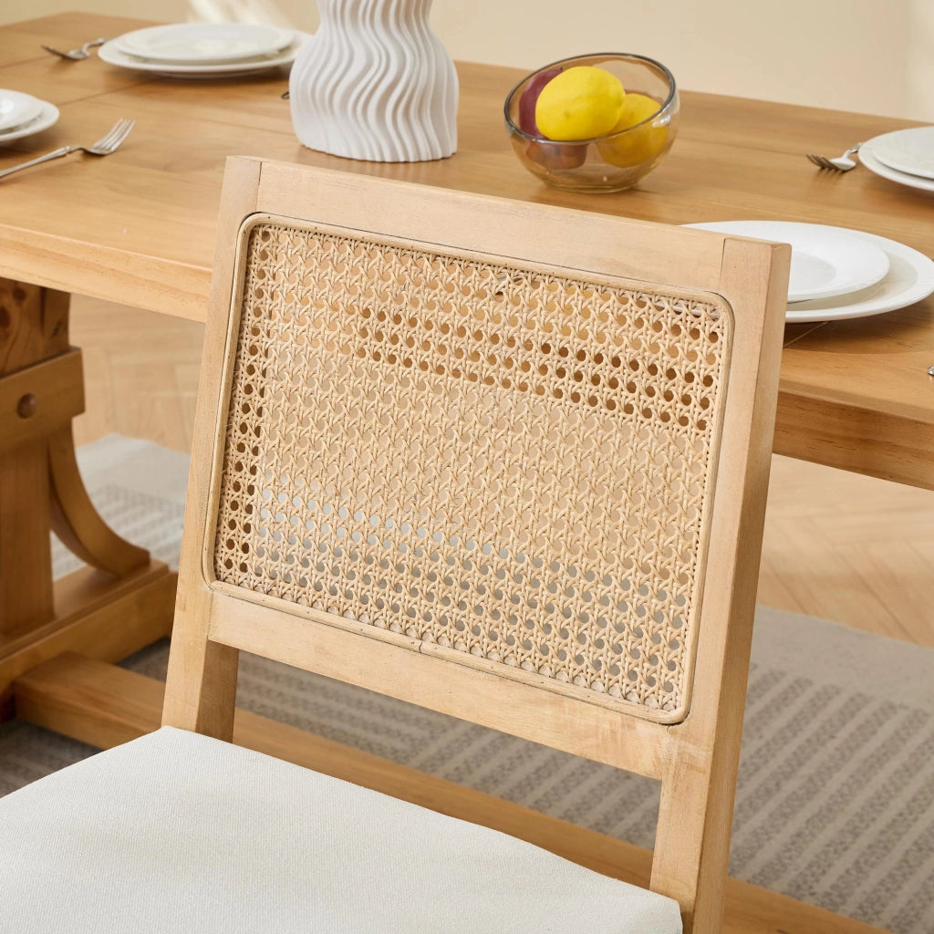 Sedie da Pranzo in Rattan e Legno ¨C Xylo ¨C Set 2 Pezzi, Seduta Imbottita, Beige