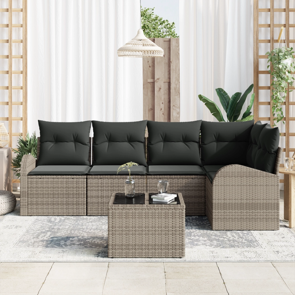 Set di SofÃ  da Giardino a 5 Pezzi con Cuscini Rattan Polyrattan Nero