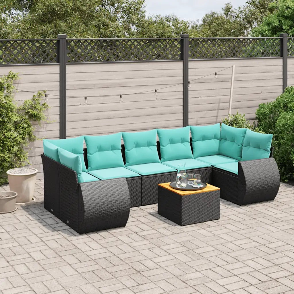 Set Divani da Giardino 8 pz con Cuscini Nero in Polyrattan 3224916