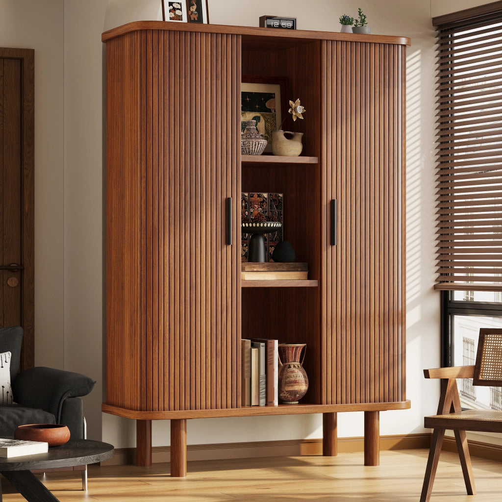 Mobile contenitore alto con serranda e ripiani regolabili in MDF e legno per soggiorno marrone scuro 110 × 40 × 160 cm