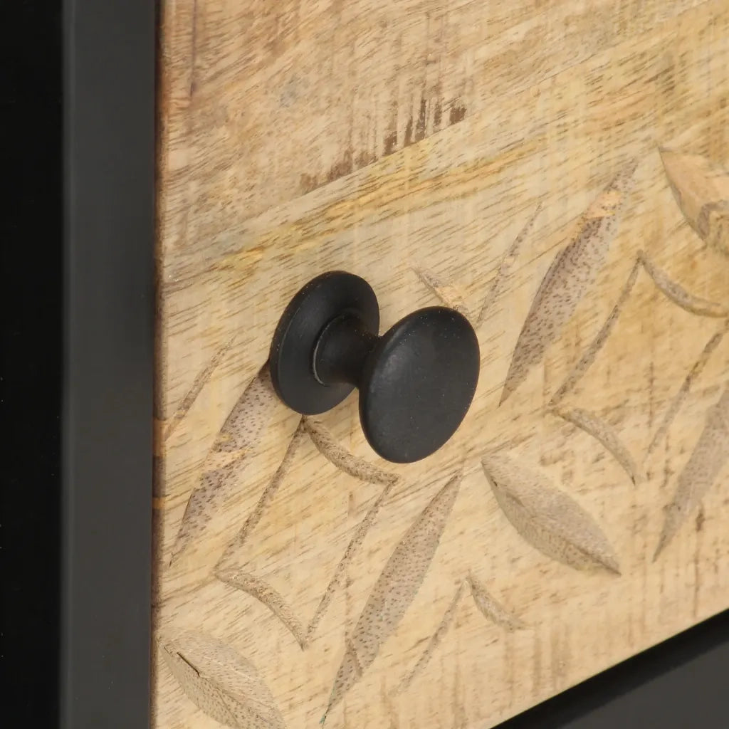 Tavolino con Anta Intagliata 90x55x36 cm Legno di Mango Grezzo 320946
