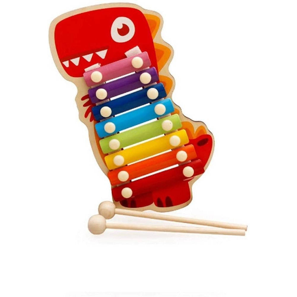 Trade Shop - Xilofono In Legno Giocattolo Musicale Per Bambini 8 Note Dinosauro Multicolore -
