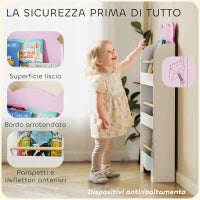 Libreria per Bambini con 3 Ripiani a Forma di Orsetto con Barriere Frontali, 55x15x110 cm, Rosa
