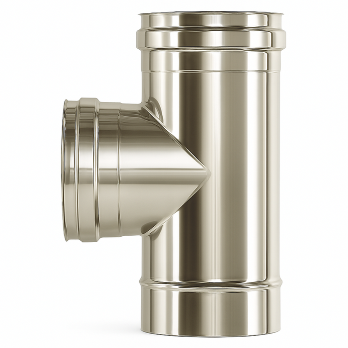 Raccordo t 90° doppia parete sp. 0,5 mm collegamento canale fumo canna fumaria *** misura Ø 150/200 mm, confezione 1