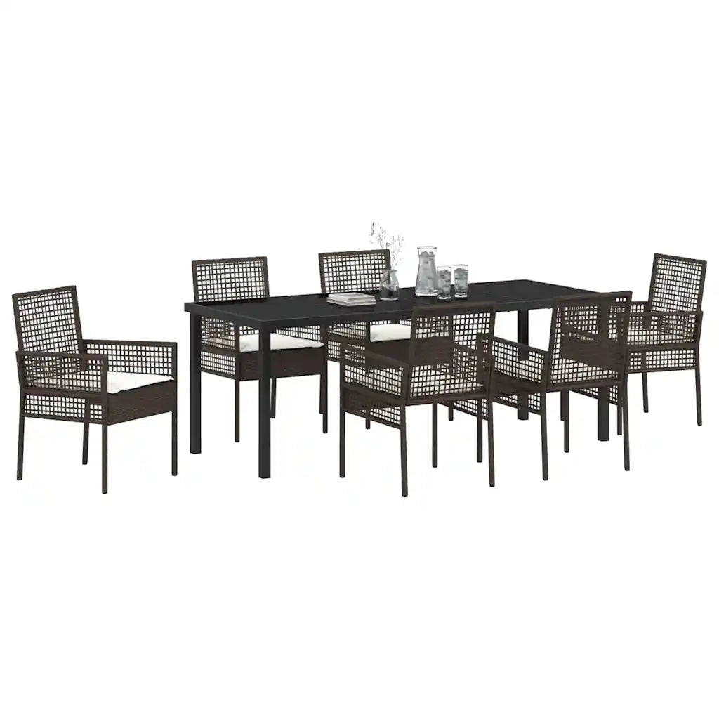 Set da Pranzo per Giardino con cuscino 7 pcs Marrone polyrattan 3379875