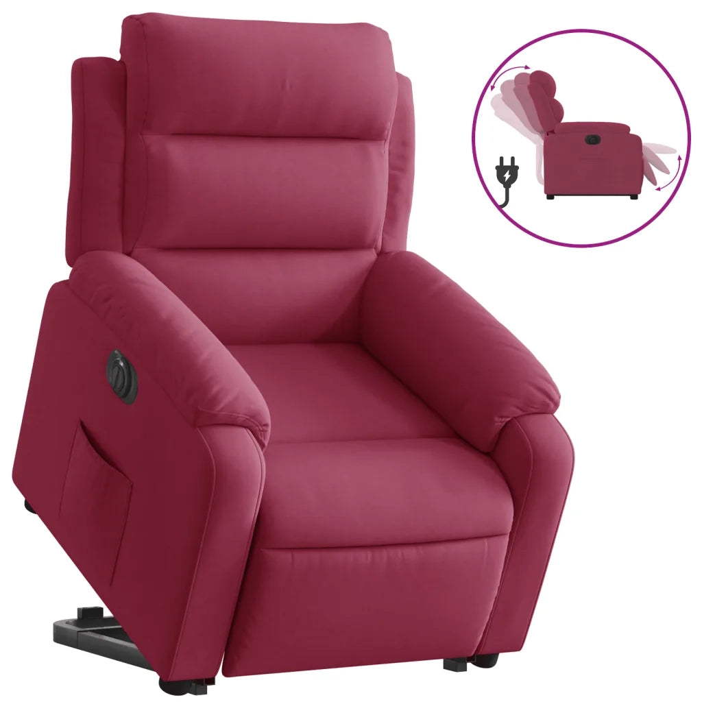 Poltrona Alzapersona Reclinabile Elettrica Rosso Vino Velluto 3205119