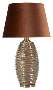 Lampada da Tavolo PRAGA GLAM 45,5x45,5x79 cm - Base in Vetro Ondulato Oro - Paralume Marrone - Attacco E27 40W - Design di Lusso