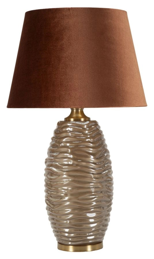 Lampada da Tavolo PRAGA GLAM 45,5x45,5x79 cm - Base in Vetro Ondulato Oro - Paralume Marrone - Attacco E27 40W - Design di Lusso