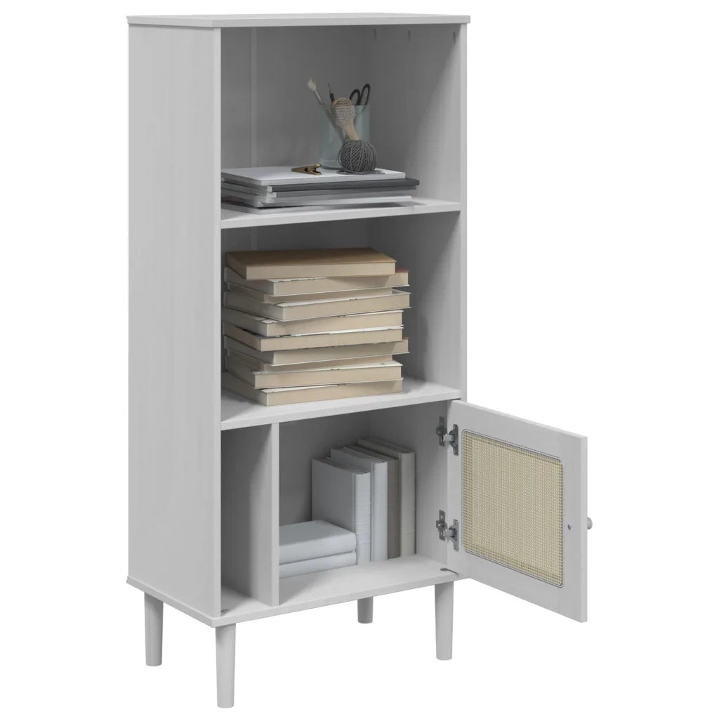 Credenza SENJA Aspetto Rattan Bianco 60x35x130 cm Massello Pino 358059