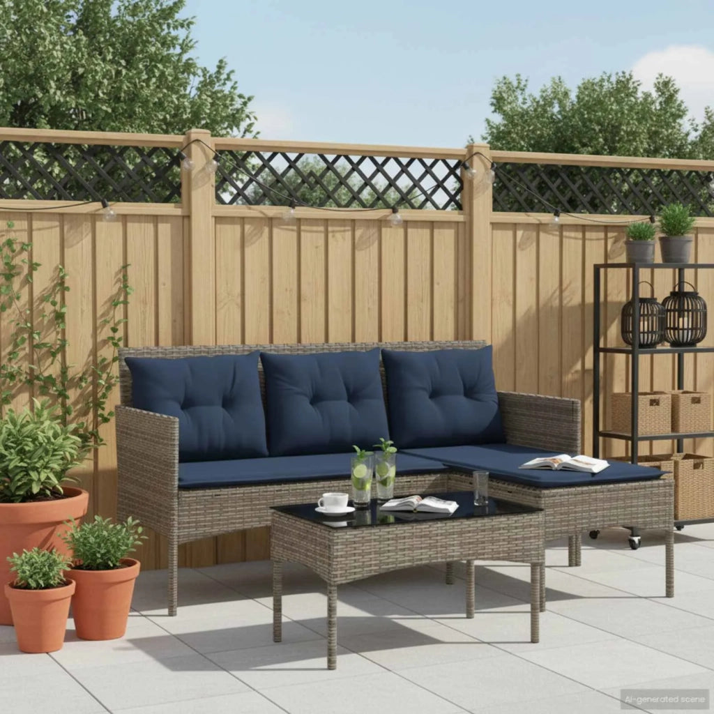 Set Divano da Giardino 2 pcs Grigio e Blu Navy polyrattan
