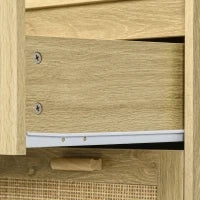 Mobile Cassettiera 4 Cassetti Stile Boho in Legno e Rattan, 90x45x108.5cm, Rovere