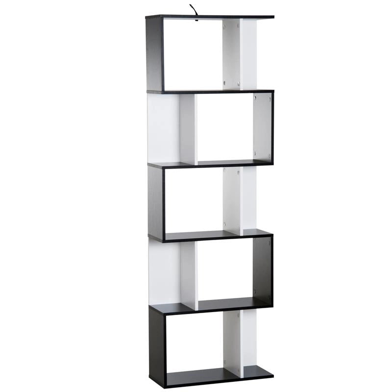 LIBRERIA DA MURO MODERNA 5 RIPIANI 60 X 24 X 184.5 CM IN LEGNO BIANCO E NERO