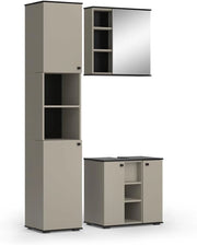 Set di mobili da bagno Joli, Grigio, 60 cm, composto da mobile sottolavabo, specchiera e colonna alta