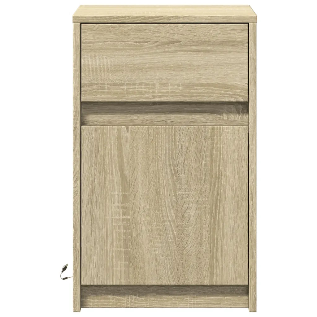 Set di 2 Comodini | Armadio da Notte | Mobiletto da notte con Luci LED Rovere Sonoma in Legno Multistrato