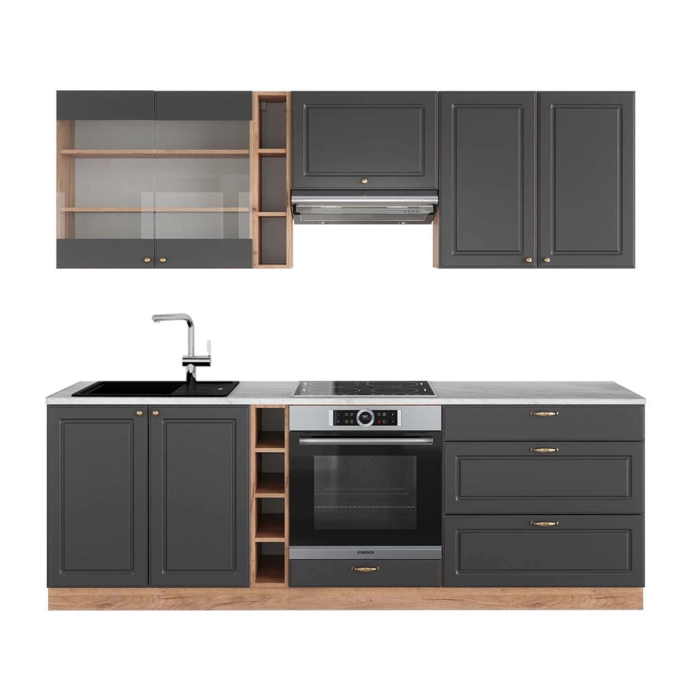 Cucina componibile Fame-Line Antracite rustico/Rovere dorato 235 cm, PL Marmo Vicco