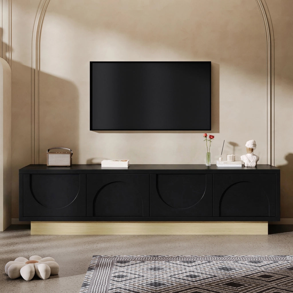 Mobile porta TV con 4 ante e 2 ripiani, apertura push-to-open, per soggiorno, in MDF, nero, 175 × 40 × 41,5 cm