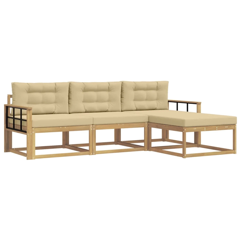 Set di divani da esterno 4 pcs Bianco e Beige Poliestere