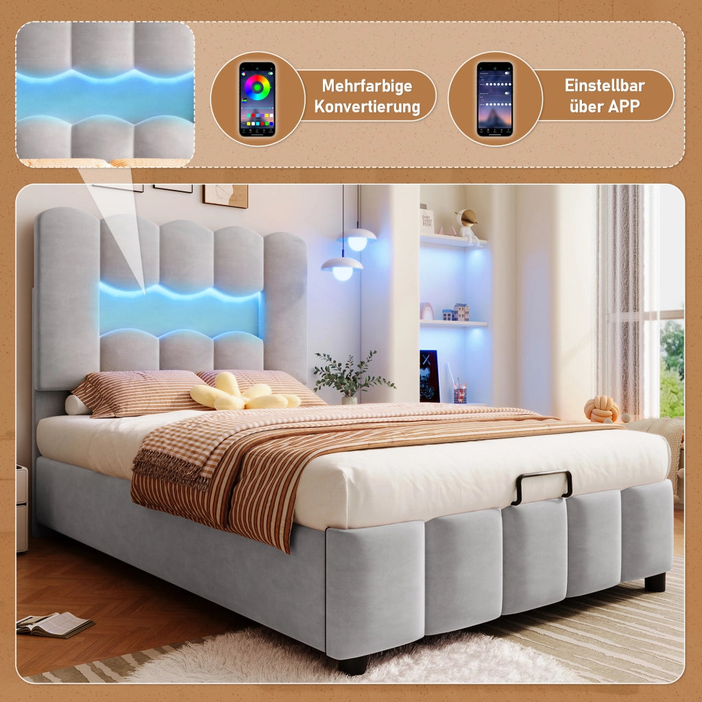 letto imbottito velluto grigio 90 x 200 cm
