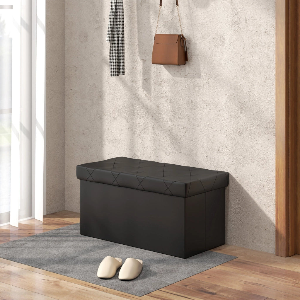 Panca Contenitore Pieghevole 84L 76x38x38 cm in Finta Pelle Nero