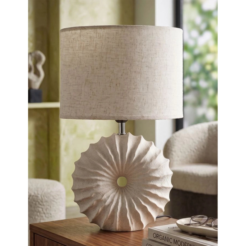 Lampada da tavolo Anemone in ceramica e ferro color sabbia