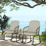 SET 3 PEZZI Poltrone a dondolo in rattan giallo con tavolino