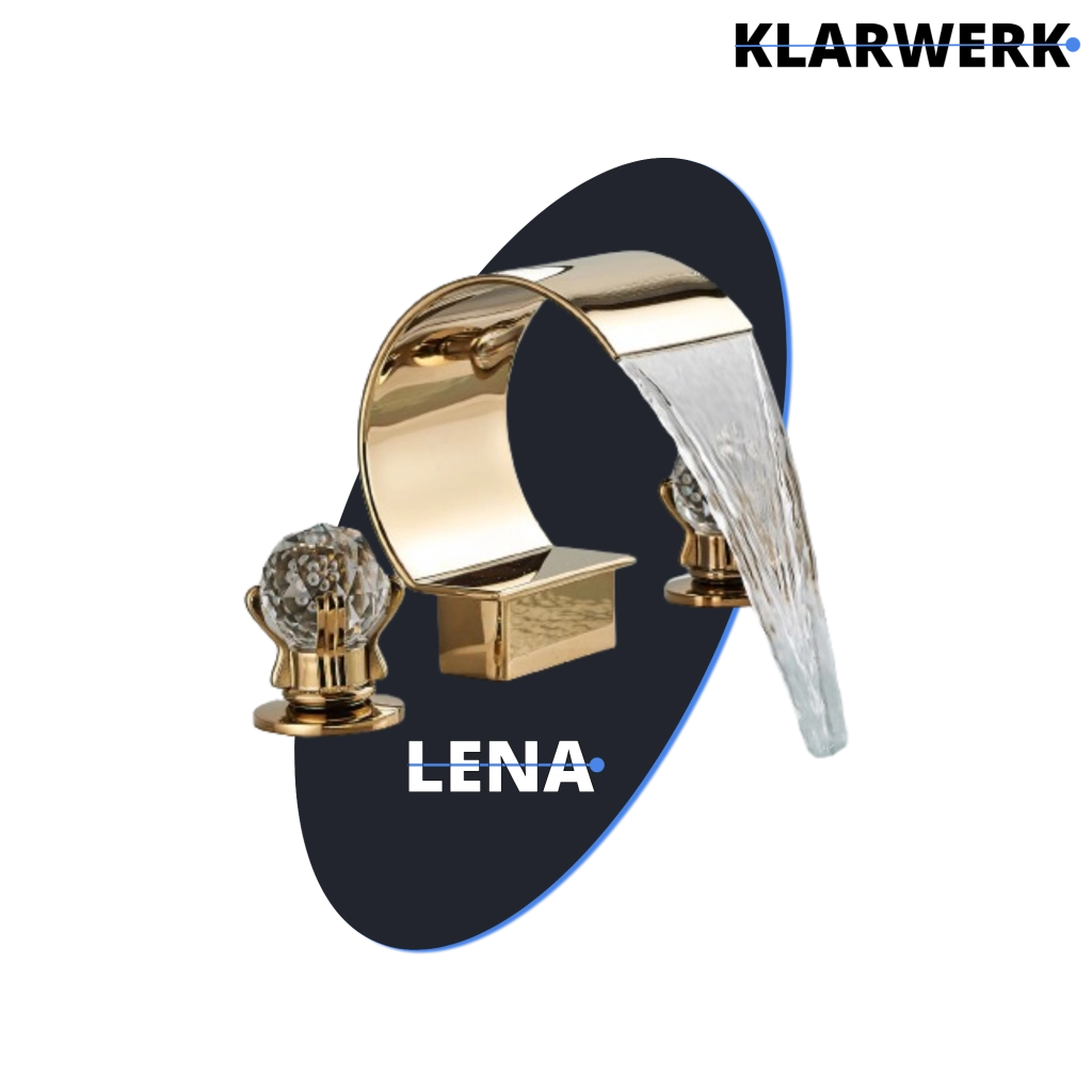 LENA | Rubinetto bagno 3 fori design oro lucido |  per lavabo ad arco alto in acciaio inossidabile | miscelatore 2 maniglie ristorazione