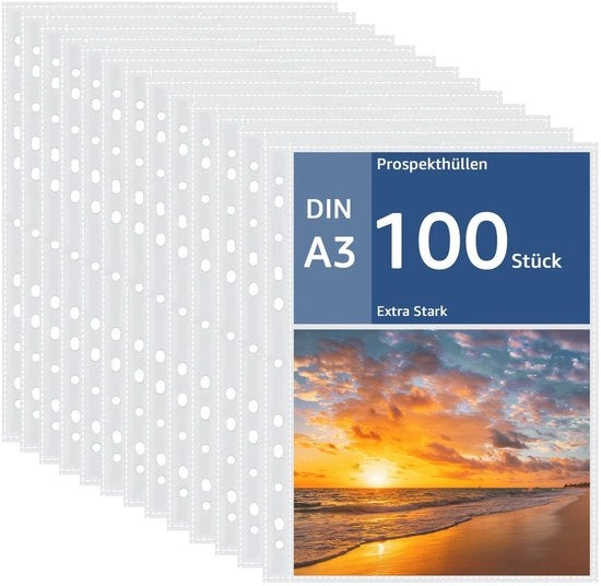 Documenti trasparenti in polipropilene - 100 pezzi - Dimensioni 430 x 325 mm - Documenti in plastica - Protezione documenti - Materiale extra resistente