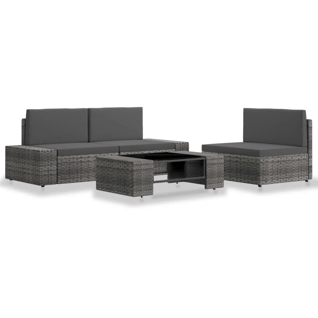 Set di mobili da giardino mobili da esterno set da 4 pezzi resina intrecciata grigia 02_0016277