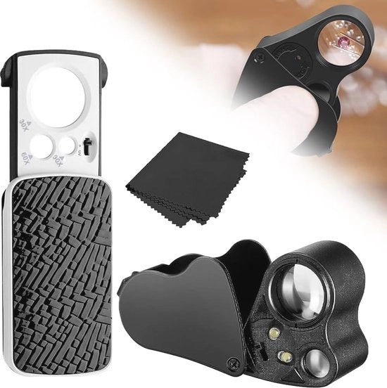 Vergrootglas per Gioielli, Pietre Preziose, Monete 30x 60x 90x con Illuminazione a LED