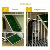 Gabbia per Conigli con Serbatoio d'Acqua e Vassoio Estraibile, in Truciolato, Acciaio e PVC, 78x52.5x76.5 cm