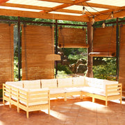 Set Salotto da Giardino 9 pz con Cuscini Crema in Legno di Pino 3097319
