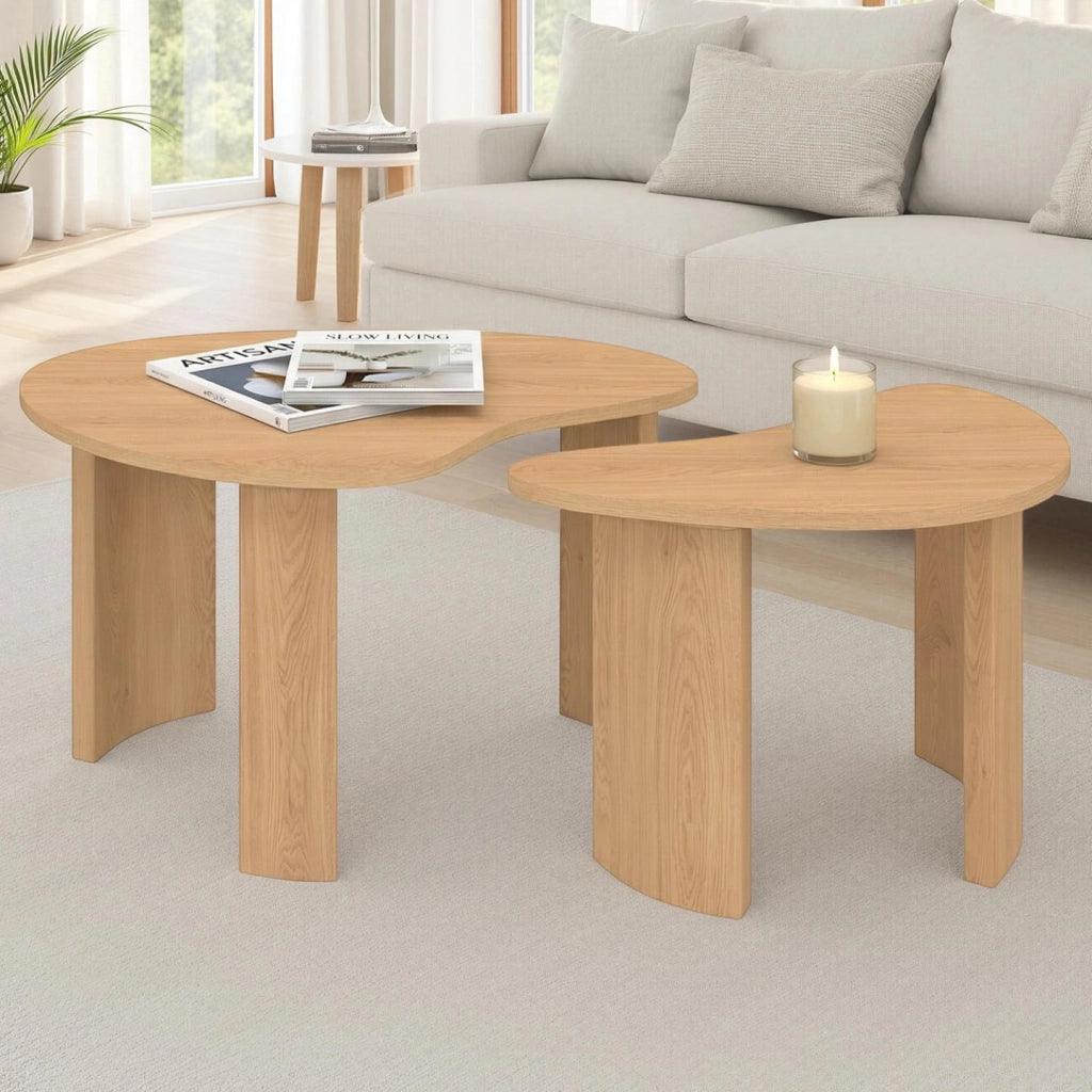 Set di 2 tavolini nidificanti COLINE 70/50 in legno effetto faggio
