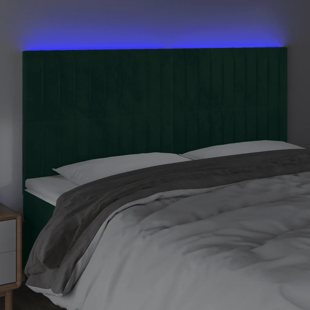 Testiera a LED Verde Scuro 200x5x118/128 cm in Velluto