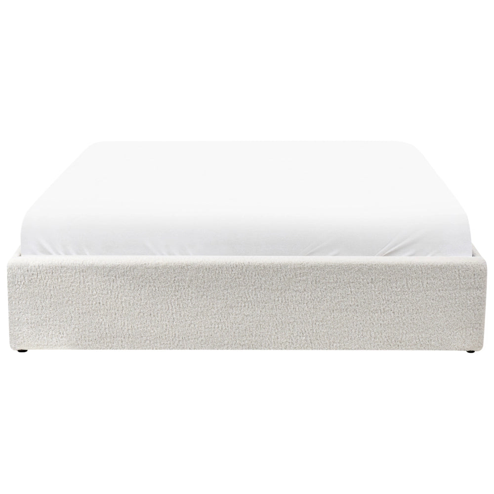 Letto matrimoniale con contenitore in tessuto bouclè bianco sporco 140 x 200 cm portaoggetti stile moderno