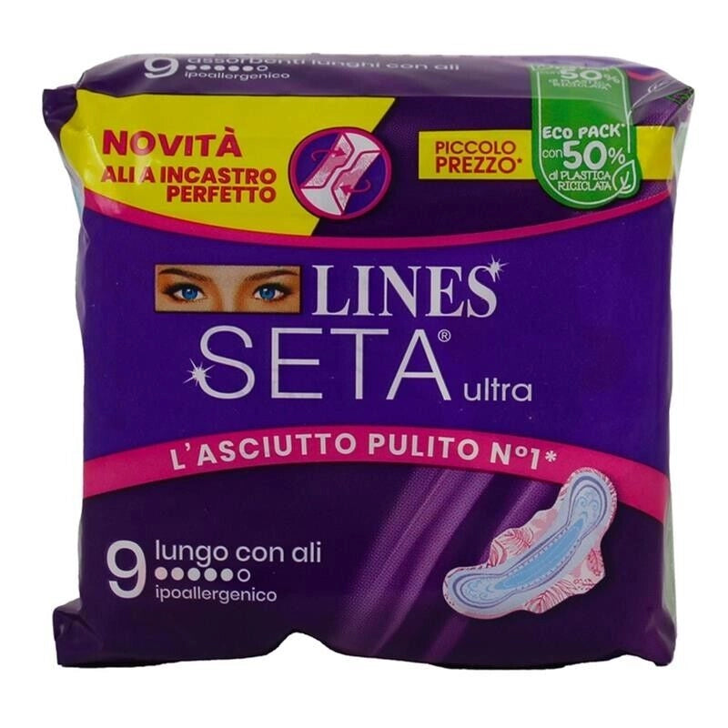 LINES SETA ULTRA LUNGO ALI 9 PZ. ASSORBENTI ALI A INCASTRO PERFETTO
