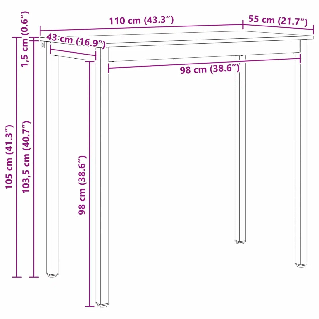 Tavolo da bar Naturale 110 x 55 x 105 cm Pino massello 892803