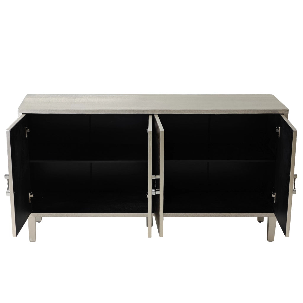 OKWISH Mobile Contenitore Contemporaneo con 4 Ante e Gambe in Pino, per Soggiorno Camera Cucina, MDF, 152 x 40 x 82.5 cm