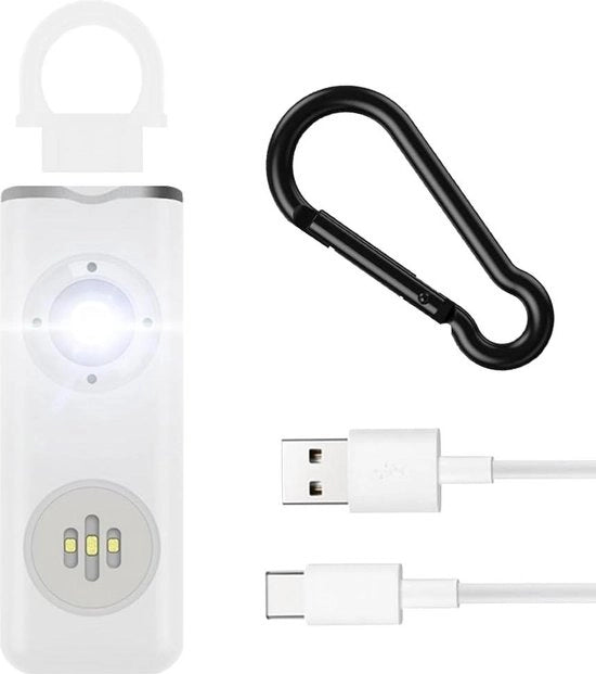 Alarme Personale con Segnale di Allarme a Flash LED 130 dB - Bianco - Alarme di Autodifesa Personale