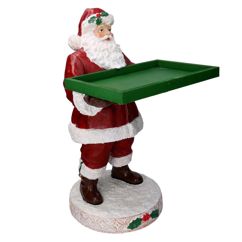 Babbo natale resina con vassoio verde rosso cm 38x38h64