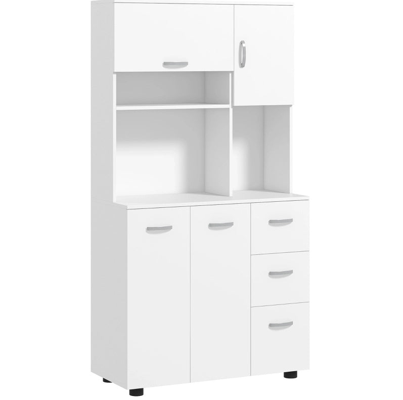 Credenza da cucina 89x39,5x168 cm bianca, 3 cassetti, 3 ripiani