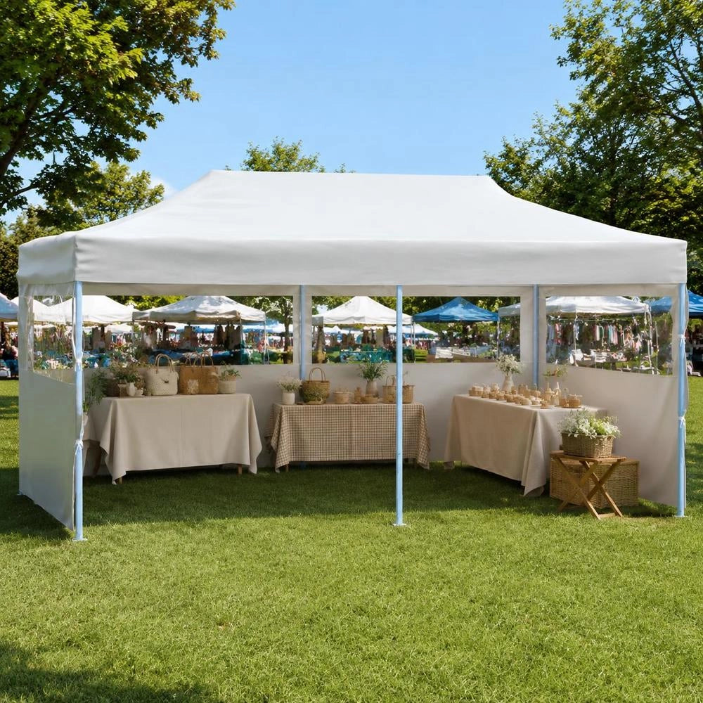 Pop-up Party Tent With Side Walls, Foldable, 3x6 M, Steel, White