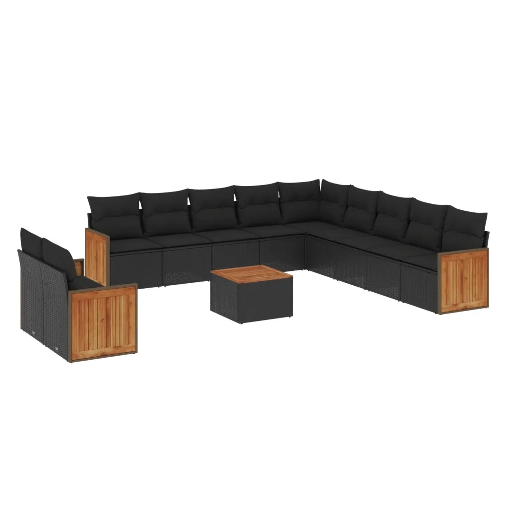 Set Divani da Giardino 12 pz con Cuscini Nero in Polyrattan 3227812