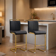 Sgabello da bar set di 2 con poggiapiedi in metallo, in pelle PU, nero e oro