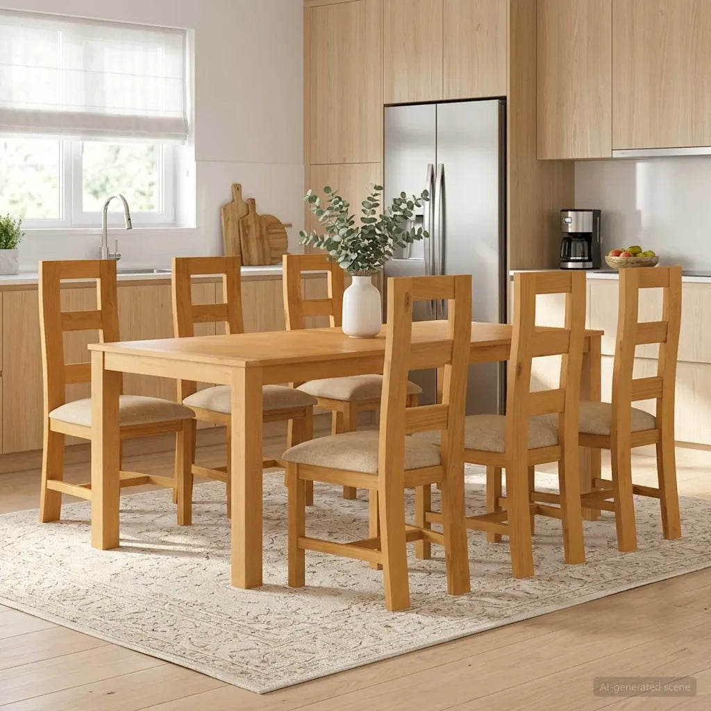 Set da pranzo 7 pz Beige Legno di Quercia Massello 3430396