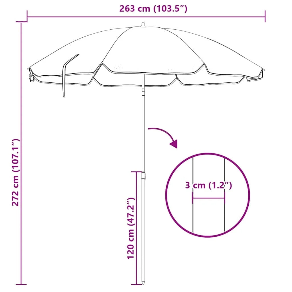 Ombrellone da spiaggia rotondo moderno 263 x 263 x 272 cm portatile e resistente realizzato in poliestere blu 02_0056703