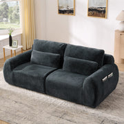 Divano a due posti compatto in tessuto effetto peluche con imbottitura elastica, USB e tasca laterale, grigio