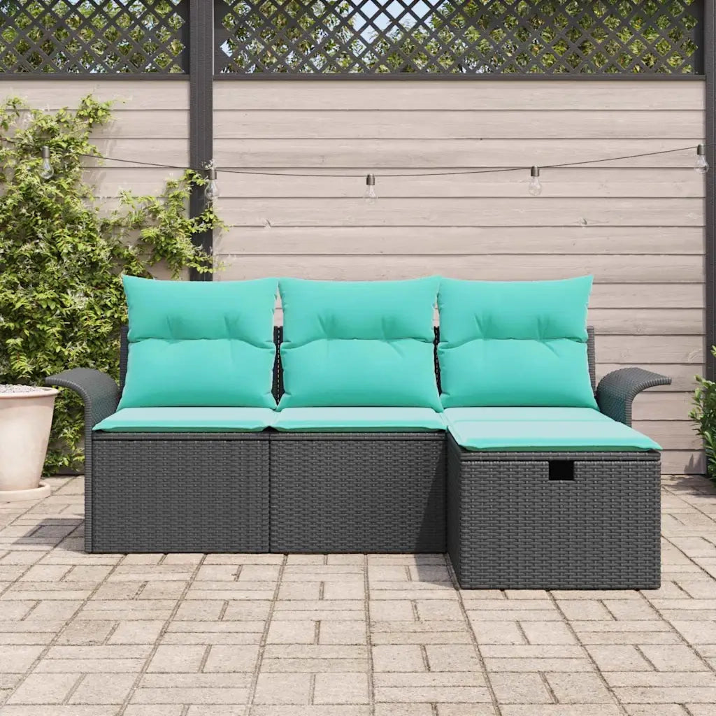 Set Divano da Giardino 4 pcs Nero e Turchese polyrattan 3358855